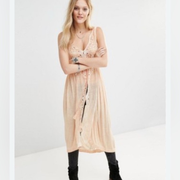 NWT FREE PEOPLE Riptide Sleeveless Open Front Dress Cutwork Lace Peach Size XS - Picture 3 of 15